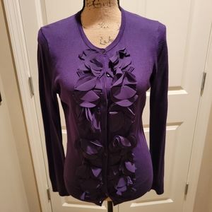 EUC Woman's button up sweater with petal embellishments that hide the buttons